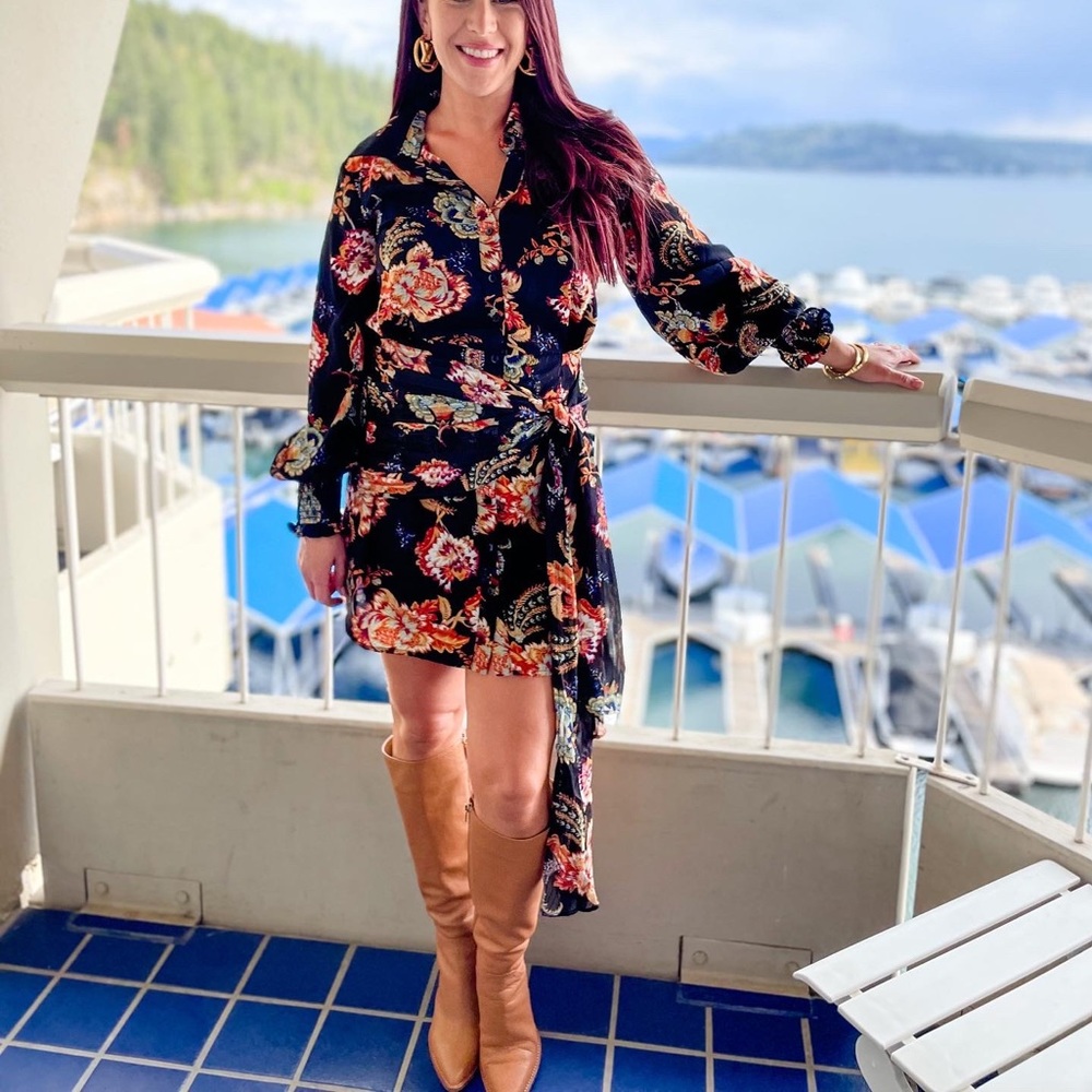 Elliatt Black Long Sleeve Wrap Dress with Tie Front